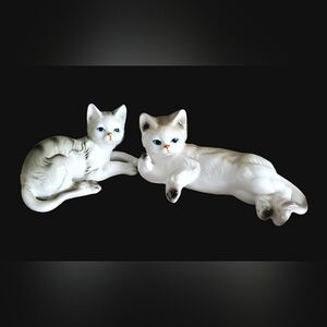 Vintage Bone China Cat Figurines  Set of Two